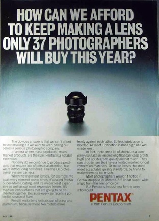 1981 advert for Pentax 15mm lens