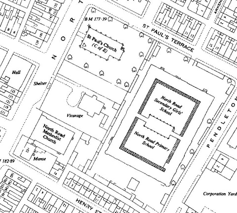 North Road Secondary Girls' School, Darlington 1955 OS map.jpg