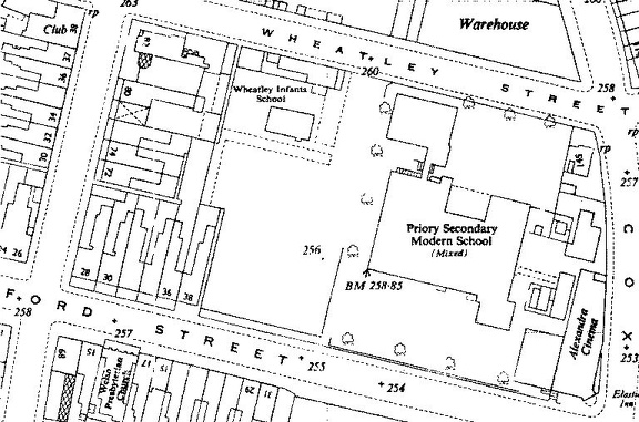 Priory SecindaryModern School, Coventry OS1950s map.jpg